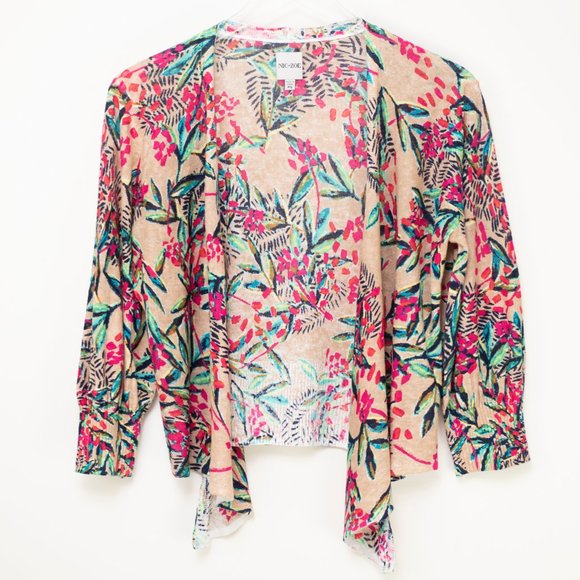 Nic + Zoe Cardigan Cherry Blossom Rayon Linen Floral Multicolor Small Petite - Picture 3 of 7